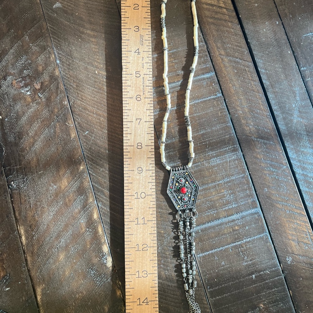 Free People Bohemian Beaded Necklace with Red Accents
